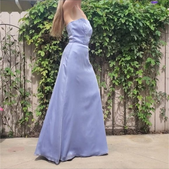 Vintage Watters and Watters Light Blue Strapless Chiffon Maxi Dress Size 2 - Picture 4 of 13